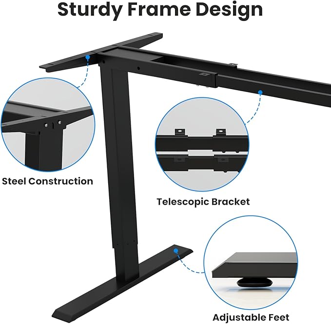 Dual Motor Standing Desk Frame- Height Adjustable Electric Desk Legs Heavy Duty Sit to Stand Up Desk Base 4 Memory Settings Controller for Adjustable DIY Desktop Over 300 lbs Load Capacity