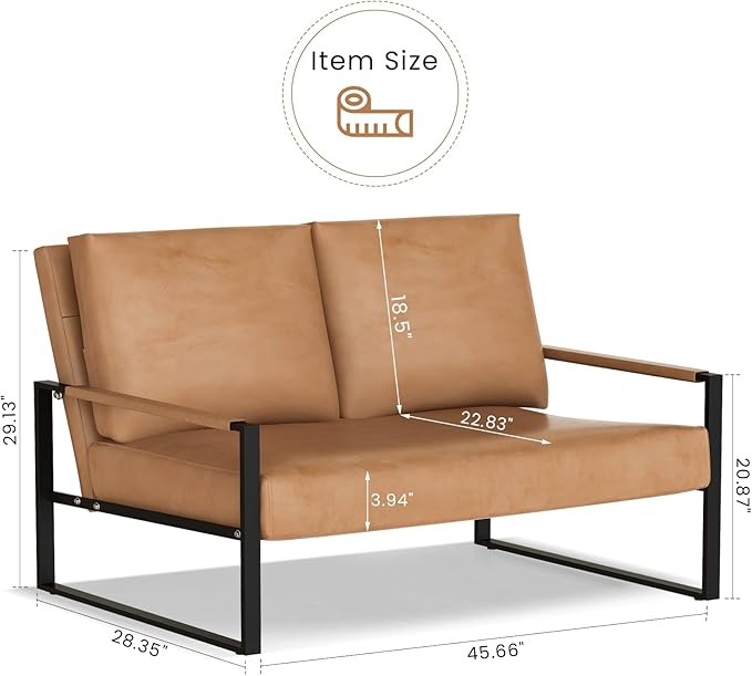 AWQM PU Leather Love Seats Sofa 45 Mini Upholstered Couch for Small Space Modern Accent Chair with Armrest &amp Removable Cushions 2-Seater Lounge for Living Room Office (Brown) (CXY45I2SLS-BW)