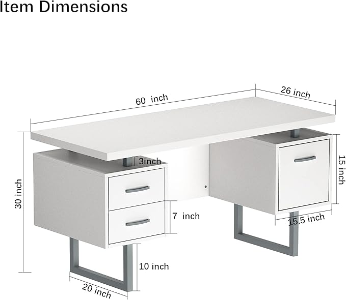60 White Study Writing Home Office Desk