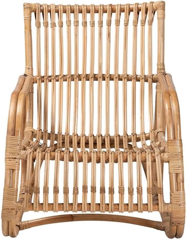 Pemberly Row Contemporary Natural Rattan Accent Chair 24 W x 29.75 D x 29 H Handcrafted Openwork Frame with Rounded Armrest Bohemian Style for Living Room or Lounge Use