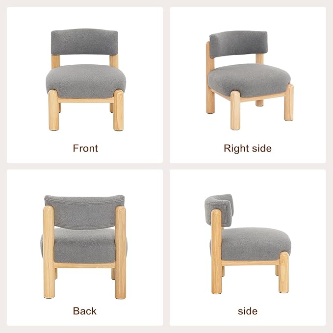 Furniliving Oversized Modern Accent Chair Boucle Fabric Upholstered Armless Chair Assembly Free Comfy Living Room Chair with Solid Wood for Home Decor Grey
