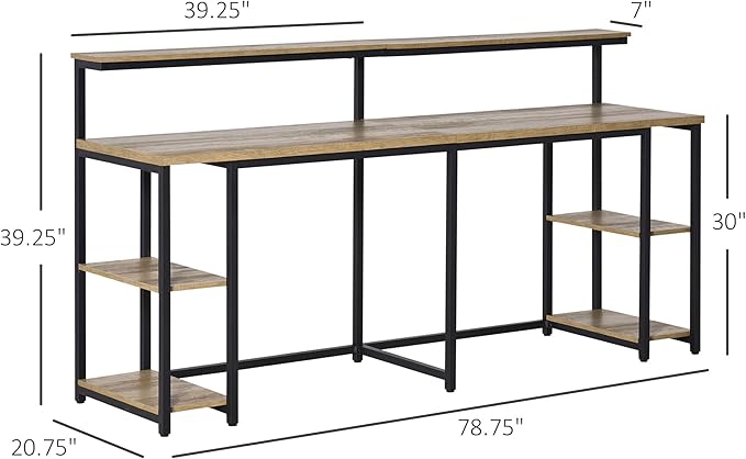 78.75 Inches Double Computer Desk for Two Person Extra Long Home Office Desk with Monitor Shelf and CPU Stand Brown