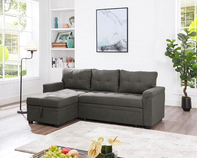 Naomi Home 85 in. Convertible Sofa with Storage Reversible L Shape Sofa Couch with Chaise Comfy Couches for Living Room Espresso/Velvet