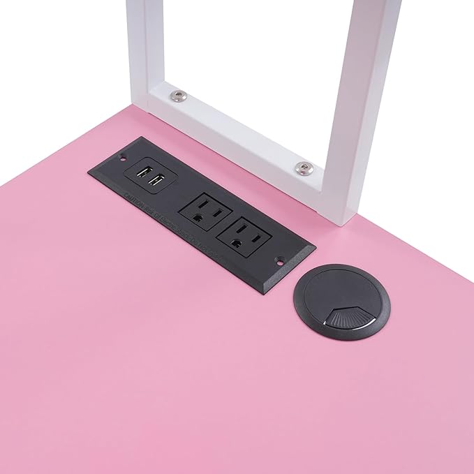 Corner Desk Triangle Corner Computer Desk with 2 USB Ports and 2 AC sockets Small Computer Desk with Hutch and LED Lights ComputerDesk for Small Space Home Office Desk Pink