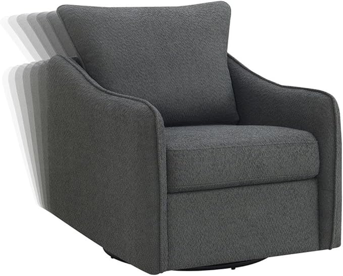 Pemberly Row Fabric Upholstered Swivel Glider Chair Charcoal Gray Bouclé 36 H x 31 W x 33.5 D Foam Seat and Back Cushions Contemporary Accent Chair for Living Room