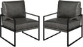 CANMOV Mid Century Modern Accent Chair Set of 2 Breathable PU Leather Armchair with Removable Cushion Comfy Living Room Chairs with Sturdy Metal FrameThicker Backrest for Living RoomDark Grey