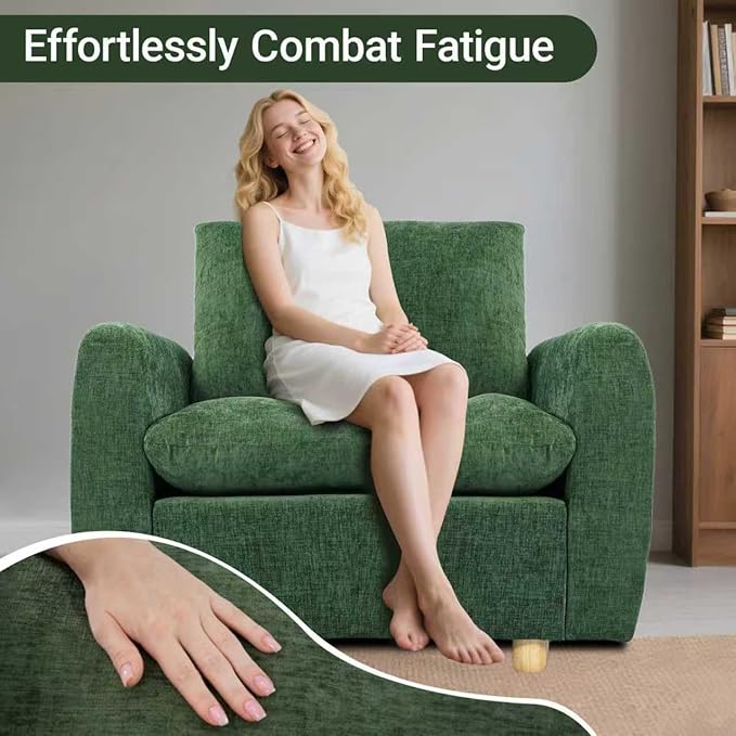 Brelice 2-in-1 Sofa Chair with Removable Arms Deep Seat Ergonomic Accent Chair Plush Chenille Fabric for Modular Living Room Sectional High Resilience