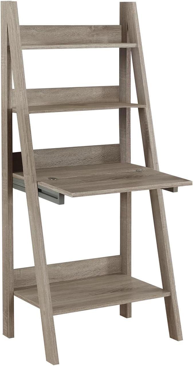 Monarch Specialties Ladder Desk-Bookcase-Wall Bookshelf-Stand Shelf 61 H Dark Taupe