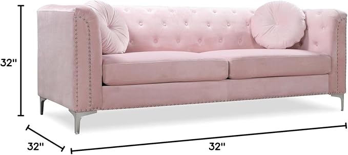 Glory Furniture Pompano Velvet Upholstered Sofa in Pink