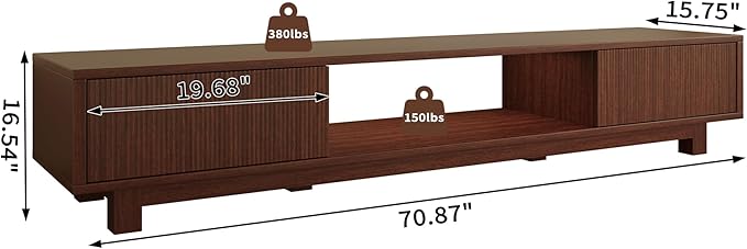 Maggym 70″ TV Stand with Storage Modern Media Console with 2 Doors and Open Shelves Entertainment Center for Living Room Walnut