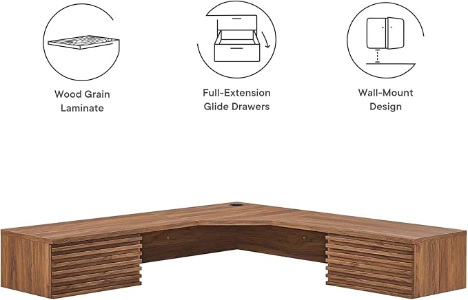 Modway EEI-6181-WAL Render Wall Mount Corner Office Desk Walnut