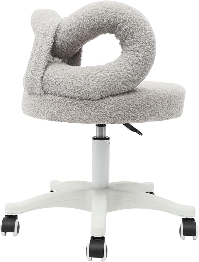 TrueyEssenceModern Vanity Chair with Wheels Roller Chair with Cute Butterfly Backrest Make-up Chair Comfortable Accent Chair for Living Room Bedroom Adjustable Height (Grey)