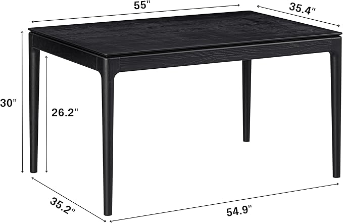 NTC Mingle 55 Inch Modern Design Rectangular Dinner Table for Dining Room Living Room Furniture Effortless Assembly Burnt Black