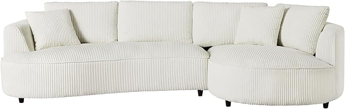 KEVINSPACE 122.04 Curved Sofa Modern Curved Couch Living Room Modular Sectional Sofa Set 4 Seat Sofa Mid Century Upholstered Couch Corduroy Fabric Sofa for Bedroom Apartment Right Hand Facing White