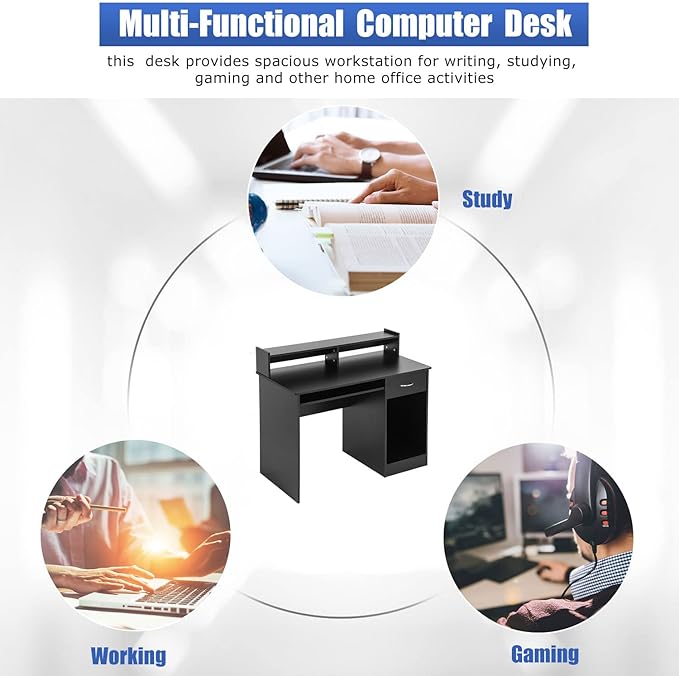 PayLessHere Office Desk Computer Desk with Drawers Keyboard Tray 43 Study Writing Desks for Home with Storage Shelves Desks &amp Workstations