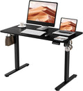 ERGOMAKER Electric Standing Desk 39.4 x 23.6 Height Adjustable Sit Stand Desk with Splice Board for Home Office Computer Desk Memory Preset (Black Frame Black Desktop)