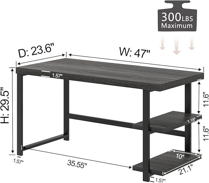 FOLUBAN 47 Inch Computer Desk with Storage Shelves Modern Home Office Desk Small Study Writing Desk Gaming Table Workstation for Bedroom Living Room Industrial Dark Gray