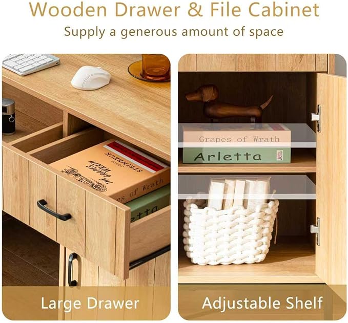 Desks with Drawers 47 inch Farmhouse Style Office Desk with File Drawer &amp Storage Cabinet - Home Computer Workstation Natural Oak