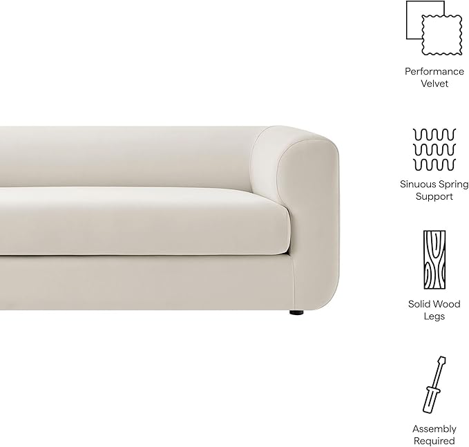 Modway Leif Performance Velvet Upholstered Sofa – 89 Inch Modern Tuxedo Sofa – Comfy 3 Seater Velvet Couch