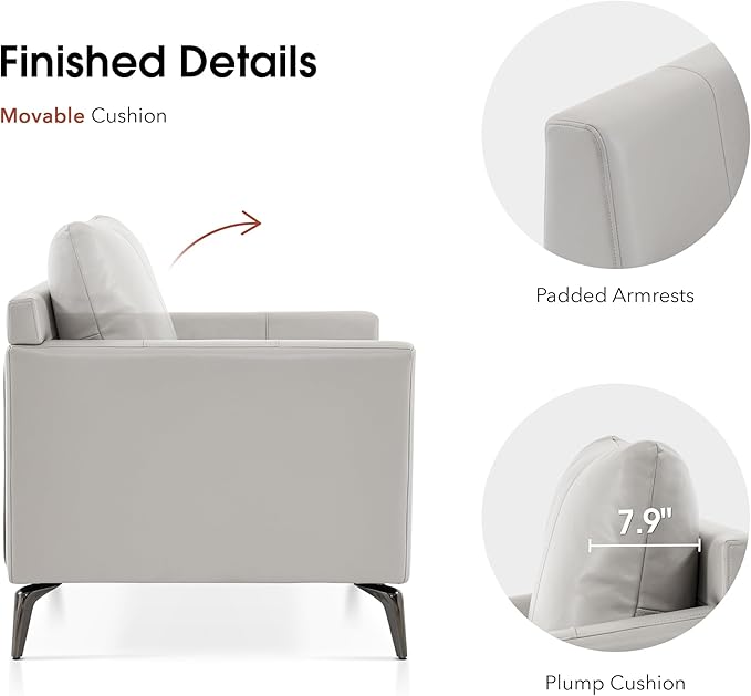 MCombo Modern Accent Chair Set of 2 Faux Leather Armchair with Sloped Arms Comfortable Living Room Office Reception or Waiting Room Seating 4629 (2 Beige)