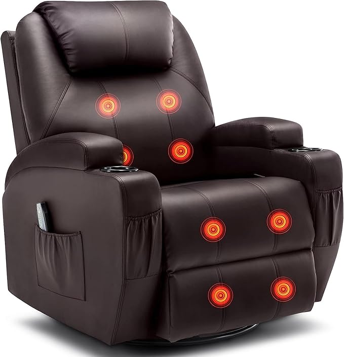 Recliner Chair Rocker Recliner Chair with Massage and Heat Manual Recliner Chairs for Adults 360° Swivel Rocker Recliner with Remote Control and Cup Holder for Living Room Nursery