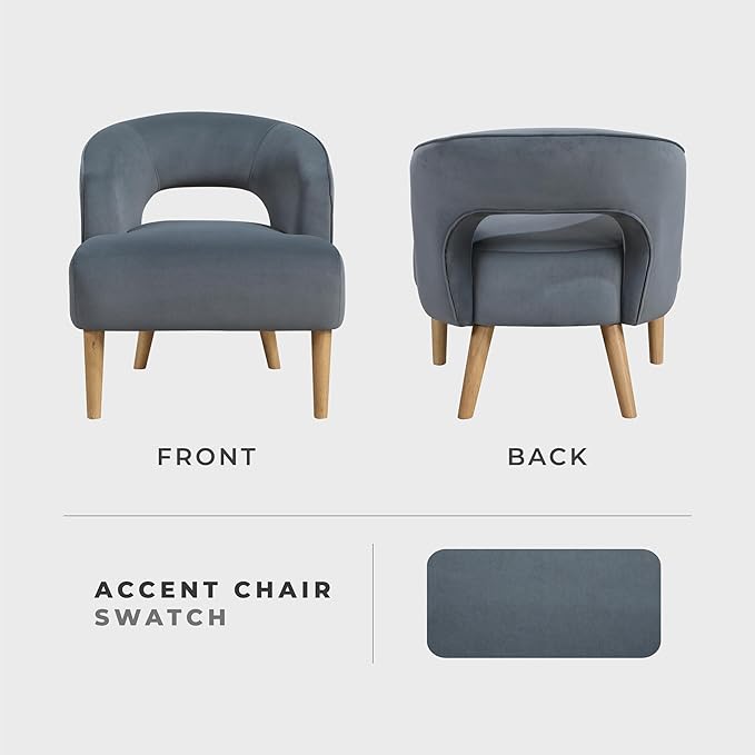 Lexicon Accent Arm Chair Modern Comfy Velvet Accent Chair Open Back with Solid Wood Legs for Living Room/Bedroom/Office/Waiting Room Dark Gray