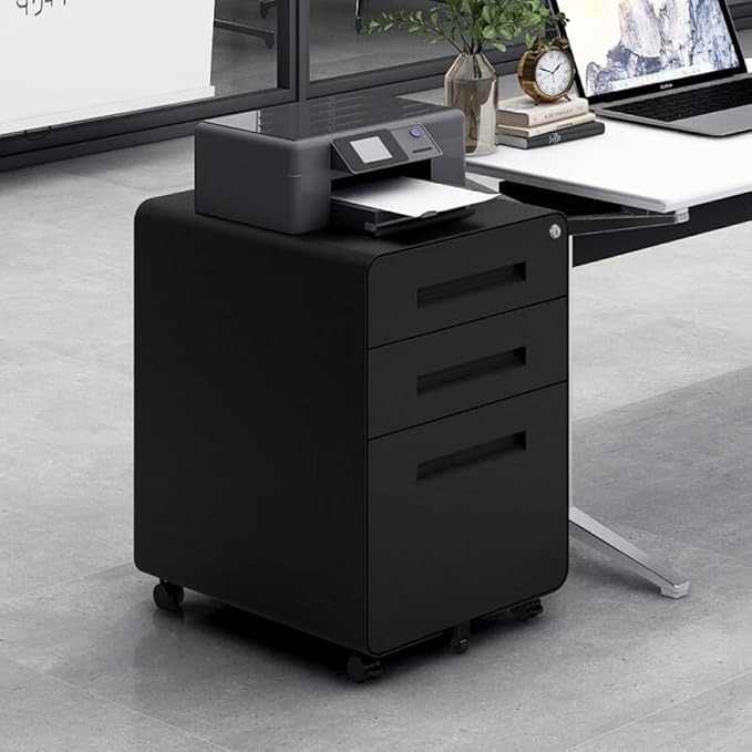 3-Drawer Mobile Filing Cabinet with Lock Metal Filing Cabinet to be Installation Required (YH-Black)