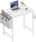 Lufeiya Small White Desk for Small Spaces 24 Inch Kids Girls Study Writing Mini Desks for Bedroom Simple Modern Laptop PC Little Side Table with Storage Bag Headphone Hook White