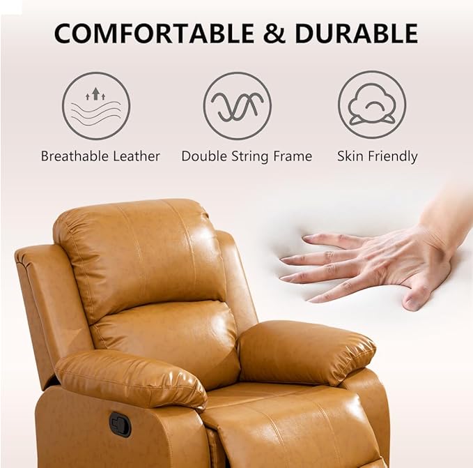 Leather Manual Recliner Sofa Modern 3 Seat Reclining Sofa Recliner Couch with Cup Holders &amp Coffee Table Luxury Couch Furniture for Living Room/Office/RV Car/Home Theater (3 Seater Ginger)