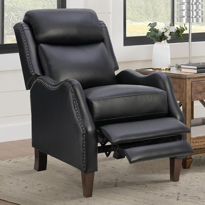 Leather Pushback Recliner Faux Armchair with Rivet Decoration Single Sofa Accent Chair for Living Room Bedroom
