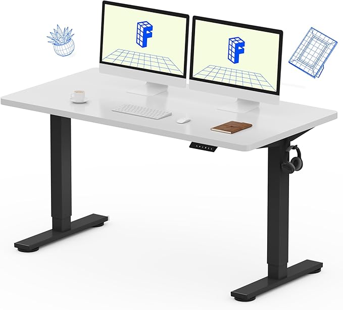 FLEXISPOT EN1 One-Piece Standing Desk with 1-Inch Thick Desktop 55x28 Electric Height Adjustable Desk for Home Office &amp Multi-Device Workstations White
