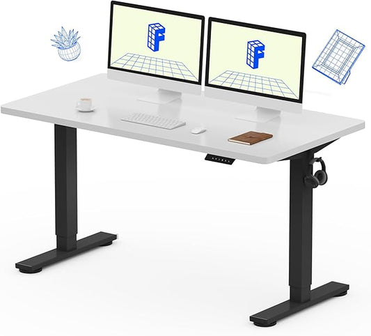 FLEXISPOT EN1 One-Piece Standing Desk with 1-Inch Thick Desktop 55x28 Electric Height Adjustable Desk for Home Office &amp Multi-Device Workstations White