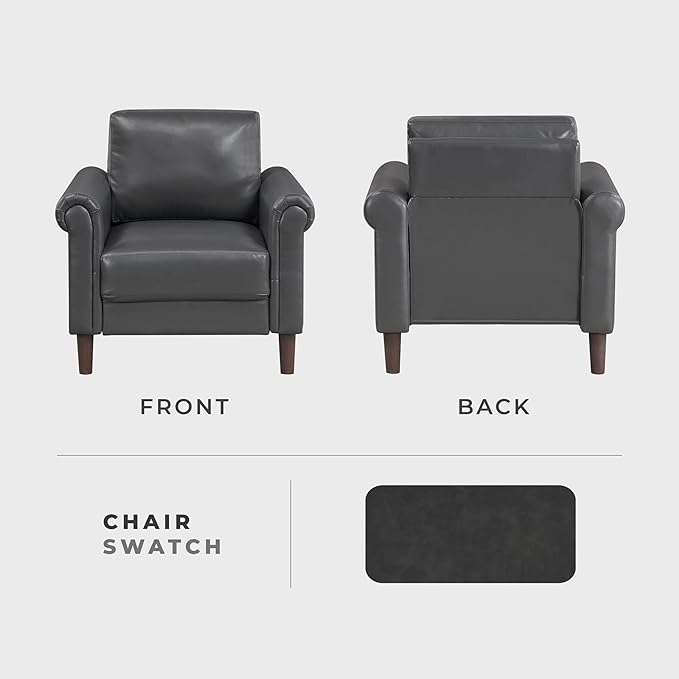 Lexicon 35 W Living Room Accent Chair Faux Leather Upholstered Armchair with Rolled Arm for Bedroom/Office/Waiting Room Single Sofa Chair Dark Gray
