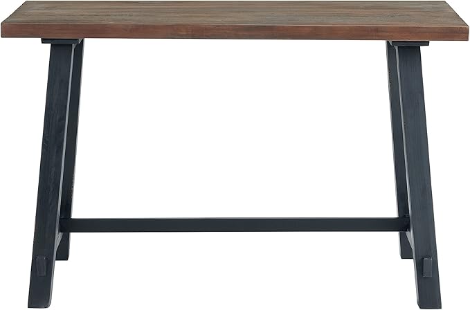 Alaterre Furniture Adam 48 in. Solid Pine Wood Desk Rustic Industrial Style with Distressed Black Sawhorse Legs Natural Wood Finish Home Office Workstation 48 in. W x 23 in. D x 30 in. H