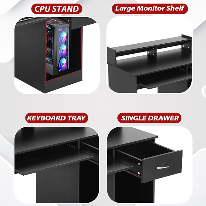 Home Office Desk Computer Desk with Drawers Keyboard Standing Desk Modern for Adults