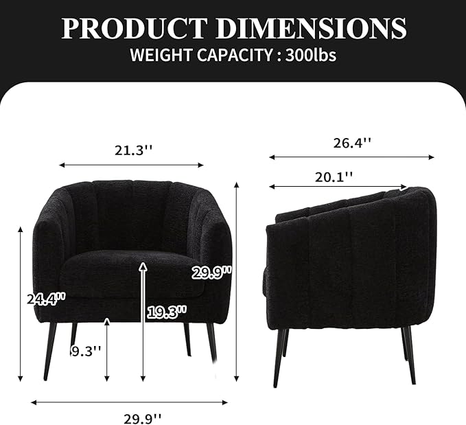 Modern Accent Chair Chenille Upholstered Accent Single Sofa with Metal Legs Tufted Lounge Chair with Wraparound Backrest Leisure Armchair for Living Room Office (Black)