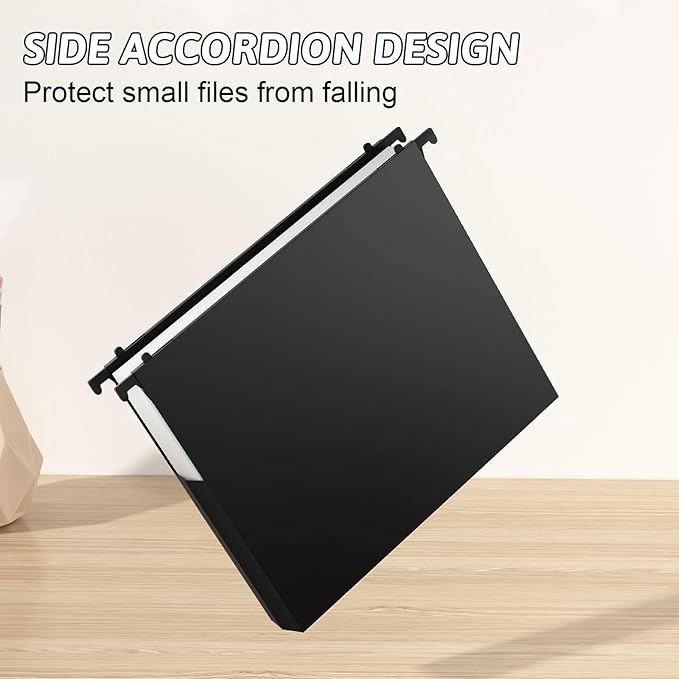 Plastic Extra Capacity Hanging File Folder Letter Size 12 Pack Reinforced Hang FoldersHeavy Duty 2 Inch ExpansionExpandable Hanging FoldersHanging Organizer Designed for Bulky Files (Black)