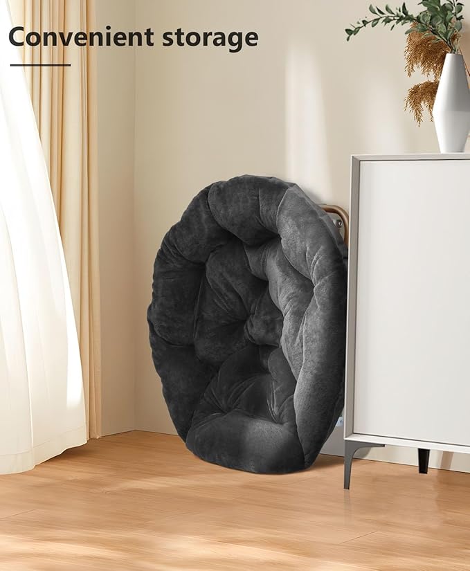 Cozy Saucer Chair Living Room Chair Faux Fur Soft Thick Padded Seat Metal Frame Folding Chair Comfortable Moon Chair for Living Room Bedroom Reading Nook Modern Style 2 Pack Black