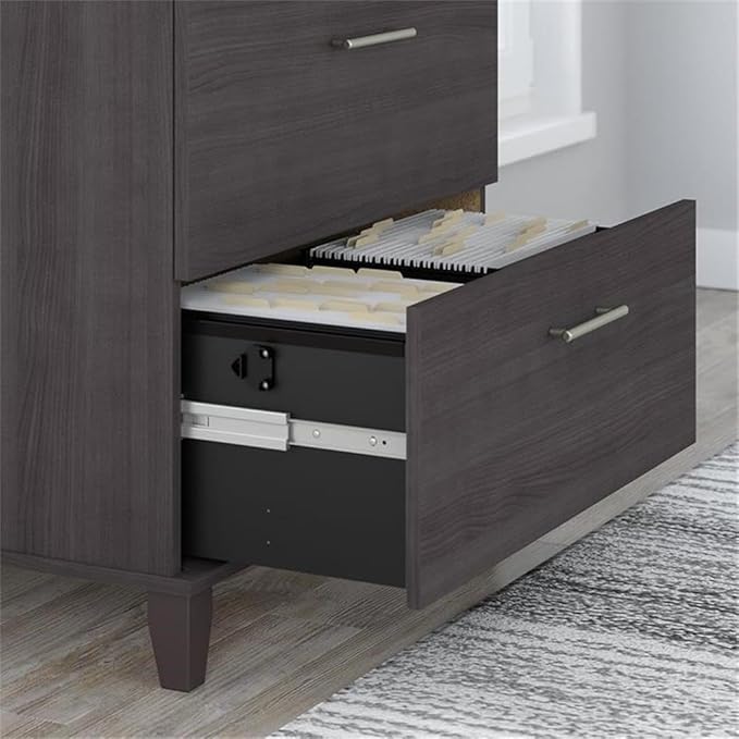 Pemberly Row 2 Drawer Lateral File Cabinet Storm Gray Finish Contemporary Transitional Style 29.72 W x 16.69 D x 29.15 H Full-Extension Ball Bearing Slides Home Office Filing Storage