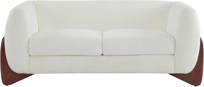 Christopher Knight Home Alma 63 Boucle Loveseat with Wood Legs 2 Seater Sofa Couches for Living Room Upholstered Couch Chair Soft Seating Lounge Sofa Chair Cozy Loveseat with Armrest Beige