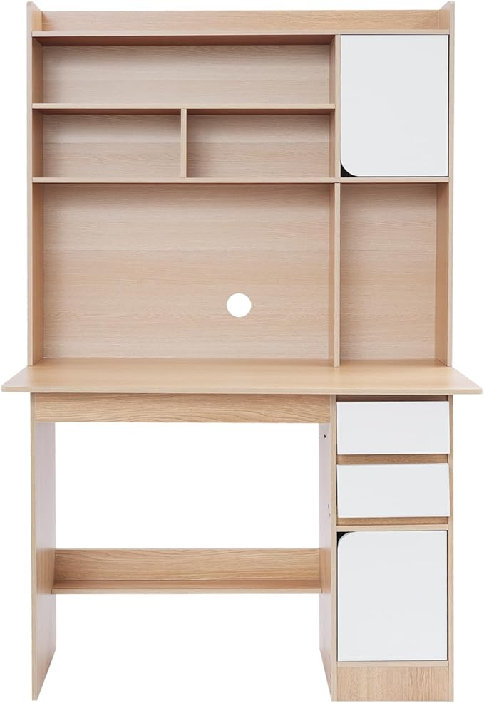 Modern Computer Desk Contemporary Rectangular Credenza Desk Home Storage Table Wood Computer Desk with Storage Drawers and Shelves