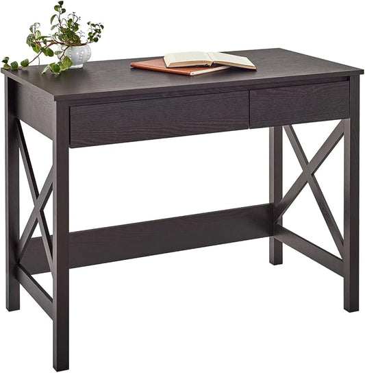 ClosetMaid 3955 X-Frame Design Writing Desk or Console Table with Drawers Black Walnut Wood