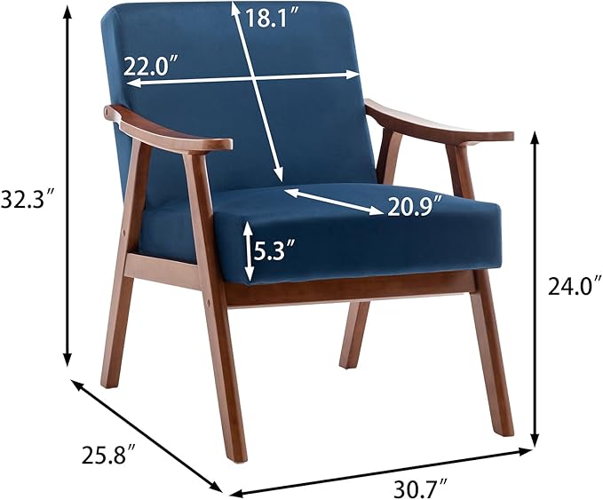 Mid Century Modern Accent Chair with Microfiber Upholstery and Solid Wood Frame Ideal for Living Room Bedroom Office Coffee Shops and Hotel Blue