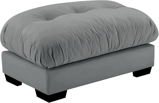 Velvet Upholstered Ottoman Footstool with Cushion for Sectional Sofa Couch 300lbs for Living RoomGrey