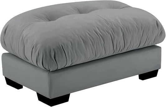 Velvet Upholstered Ottoman Footstool with Cushion for Sectional Sofa Couch 300lbs for Living RoomGrey