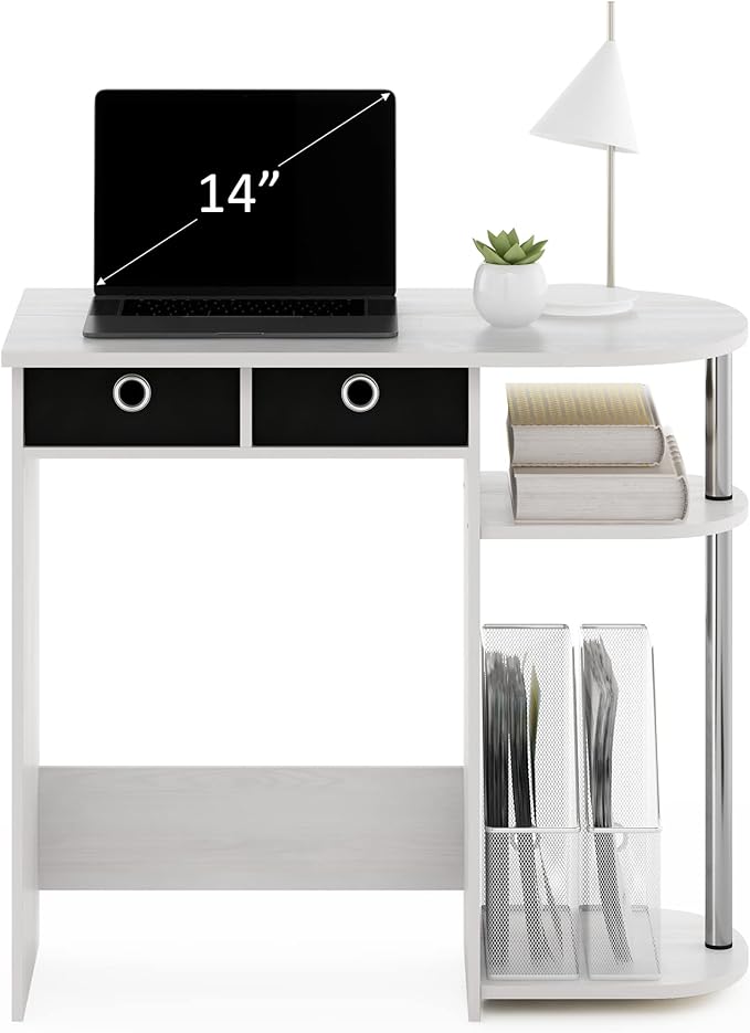 Furinno GO GREEN Desk 31.5 Wide Gaming Desk with 2 Side Shelves and Storage Bins Computer Desk Office Desk for Home Office Study Room Dorm Bedroom White Oak