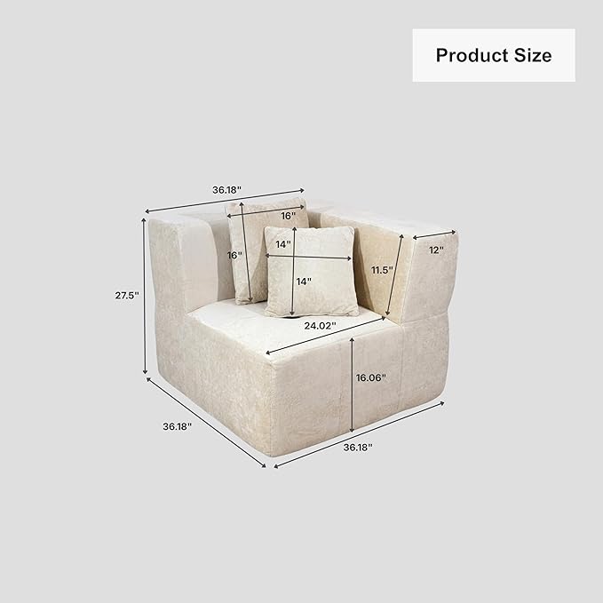 · REDEARTH · Left Armchair Velvet Sectional Sofa No-Assembly Compressed Couch in a Box Firm Support Boneless Modular System in Plush Velvet for Living Room (1-Seater) Cream