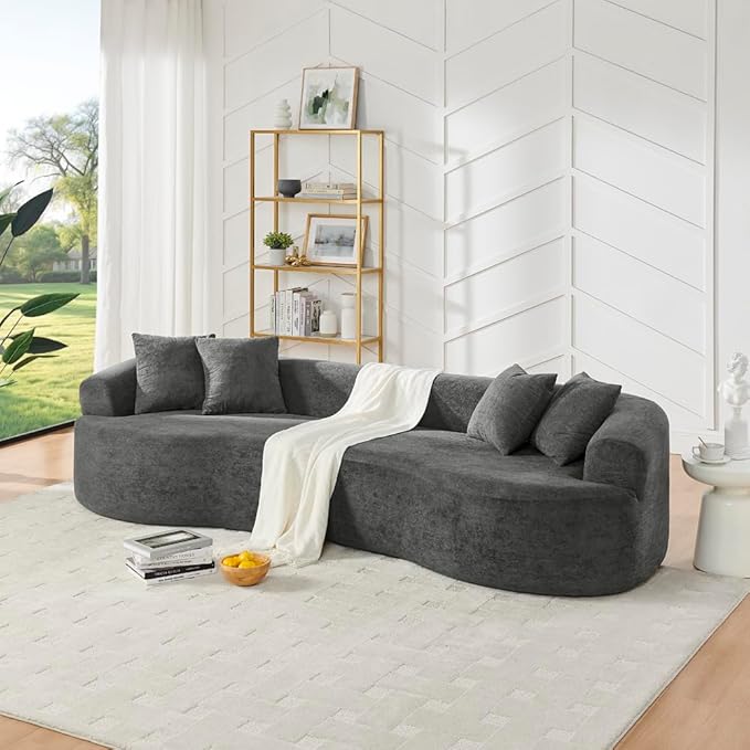Oversized Sectional Sofa for Living Room 112 Modern Luxury Plush Chenille Sofa 4-Seater Extra Deep &amp Wide Seat Curved Cloud Couch with 4 Throw Pillows Dark Gray