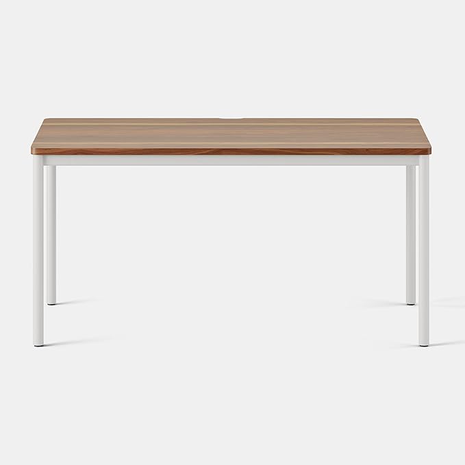 Branch Daily Desk - Functional at Home Office Desk with Effortless Assembly Timeless Design Rounded Corners and Built-in Cable Notch - 58” W x 27” H x 24” D - Walnut - White