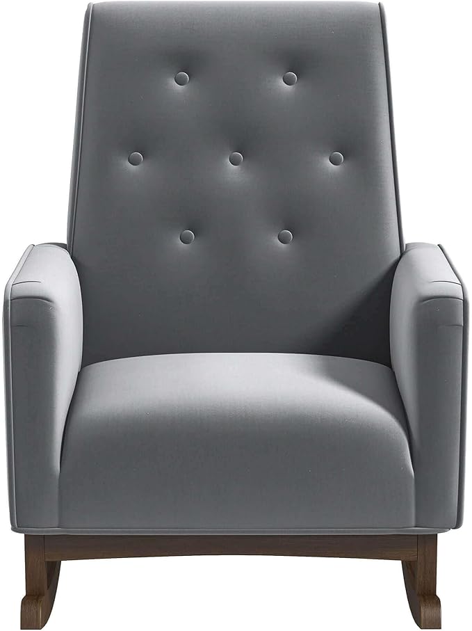 Demetrius Light Grey Fabric Rocking Chair - Living Room Accent Chair Nursery Glider Chair Maximum Weight Capacity 300lbs